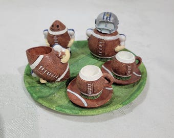 Vintage resin miniature 10 piece football tea set