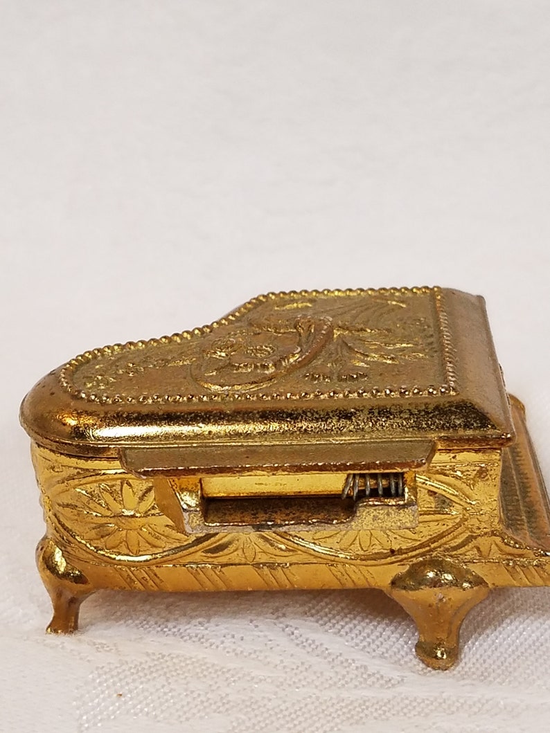 Vintage Gold Piano Trinket Box/jewelry Box With Red Felt Etsy