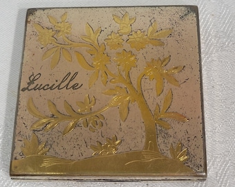 Vintage gold compact inscribed Lucille, dated 1954