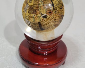 Vintage Asian reverse painted Asian scene paperweight with fabric covered box