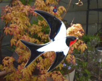 Fused glass swallow, fused glass bird, bird gift, garden bird, garden ornament, garden gift, garden bird, handmade gift, summer bird