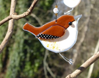 Fused Glass Wren Ornament: British Garden Bird Decoration