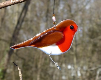 Robin fused glass bird, garden ornament, bird gift, garden decor, garden gift, garden bird, British bird, suncatcher, not just for Christmas