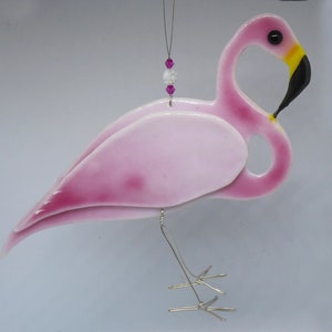 Fused glass flamingo, fused glass bird, pink bird, exotic birds, handmade gift, nature art, nature lover gift, bird gift, fused glass animal