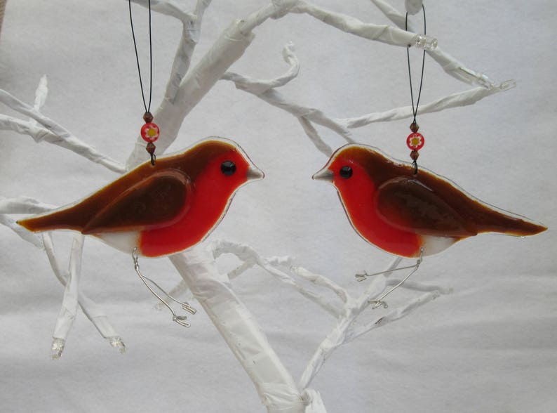 Robin fused glass bird garden ornament bird gift garden Etsy