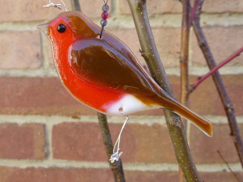 Robin fused glass bird garden ornament bird gift garden Etsy