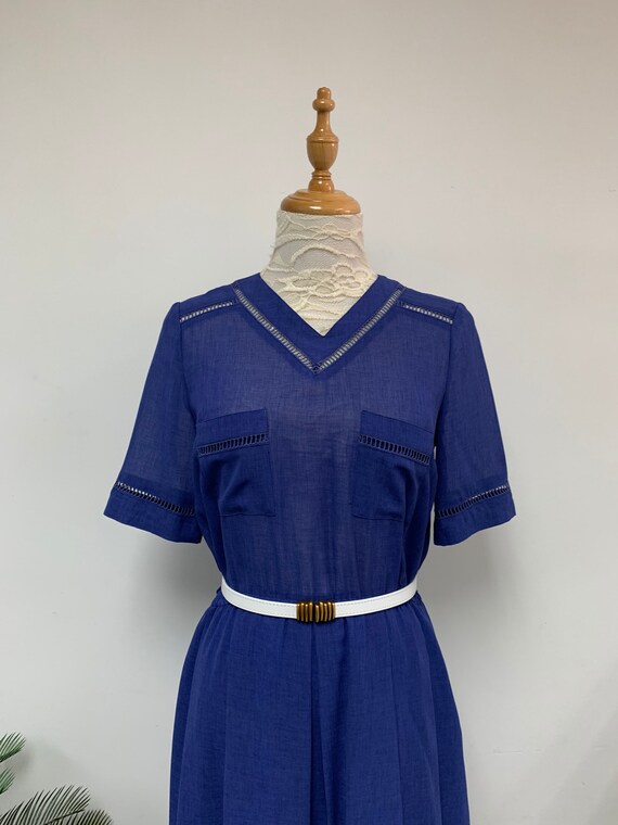 Adorable Japanese Vintage V Collar Blue Dress / S… - image 5