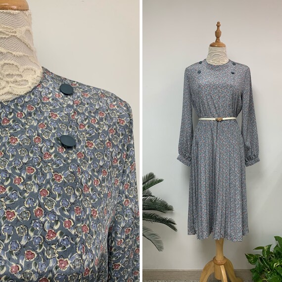 1970s Japanese Vintage Floral Pattern Party Dress / G… Gem