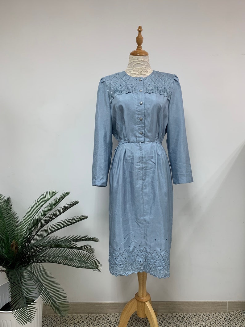 Amazing Japanese 1970s Vintage Cocktail Dress Light Blue Dress Spring Dress Made in Japan Size Medium