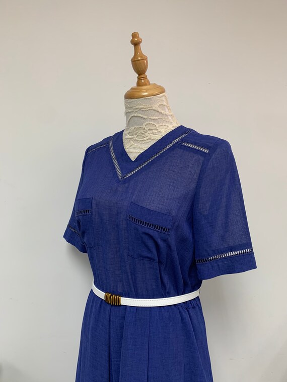 Adorable Japanese Vintage V Collar Blue Dress / S… - image 4