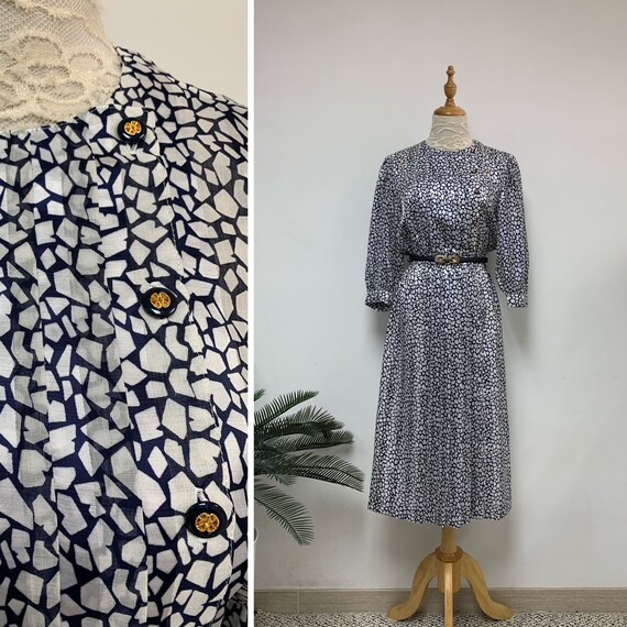 Elegant Vintage Japanese geometric Print Day Dress