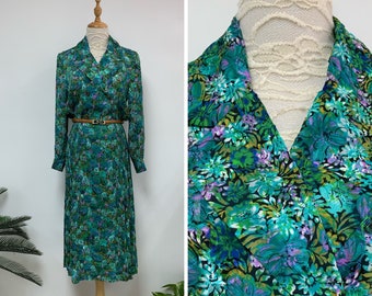 Fabulous Vintage Japanese Floral Pattern Dress / Green Dress / Shirt Dress / Party Dress / Made in Japan / Size Small