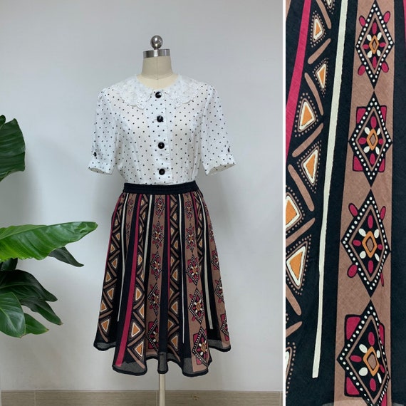 Japanese Vintage Summer Boho Skirt / Geometric Pri