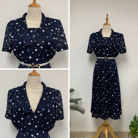 Adorable Japanese Vintage Navy Polka Dots Print Pl