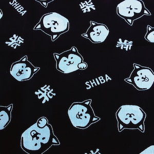 Shiba Inu. white and Black. Japanese fabric.Japanese cotton fabric.Fabric by half yard or half meter