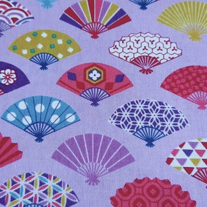 Tsuru (Crane). Fan. Japanese motif. White. Purple Back Ground. Japanese fabric.Japanese cotton fabric.Fabric by half yard or half meter