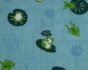 Frog, Spiral, Uzumak. Green Emerald / Celadon green. Japanese fabric.Japanese cotton fabric.Fabric by half yard or half meter