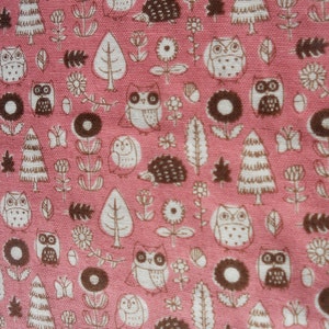Kokka fabric. Cotton double gauze. Owl. Floral. Tree. Pink. Japanese fabric. Japanese cotton fabric. Fabric by half yard or half meter
