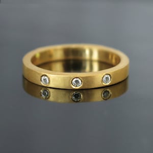 Modern diamond engagement ring, Simple engagement ring, 14k, 18k, Three diamond ring, Unique diamond ring, Thin diamond band ring.