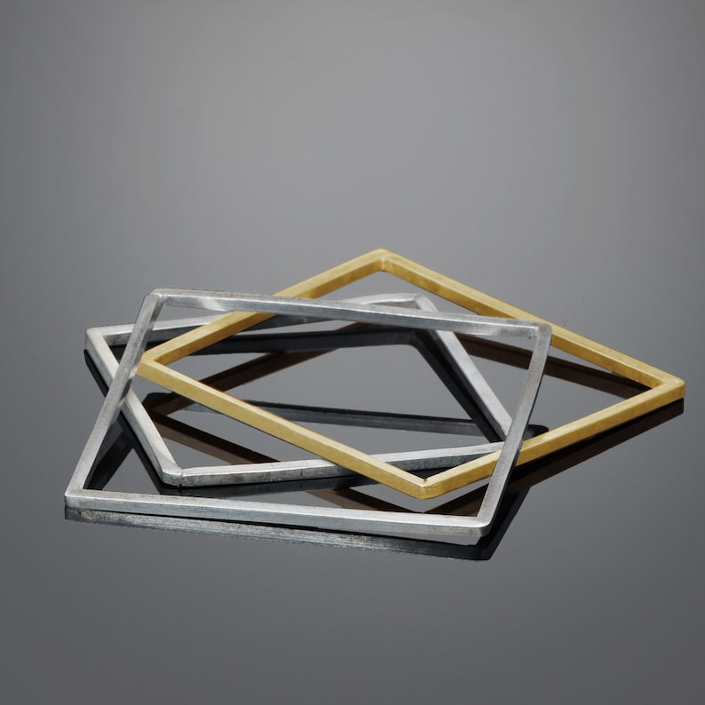 Stacking Bangles, Mixed Metal Square Bracelet, Geometrical Bracelet ...