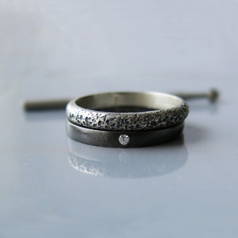Modern diamond ring, Diamond engagement ring, Alternative wedding ring set, Oxidized ring, Modern engagement ring, Unique wedding ring set image 2