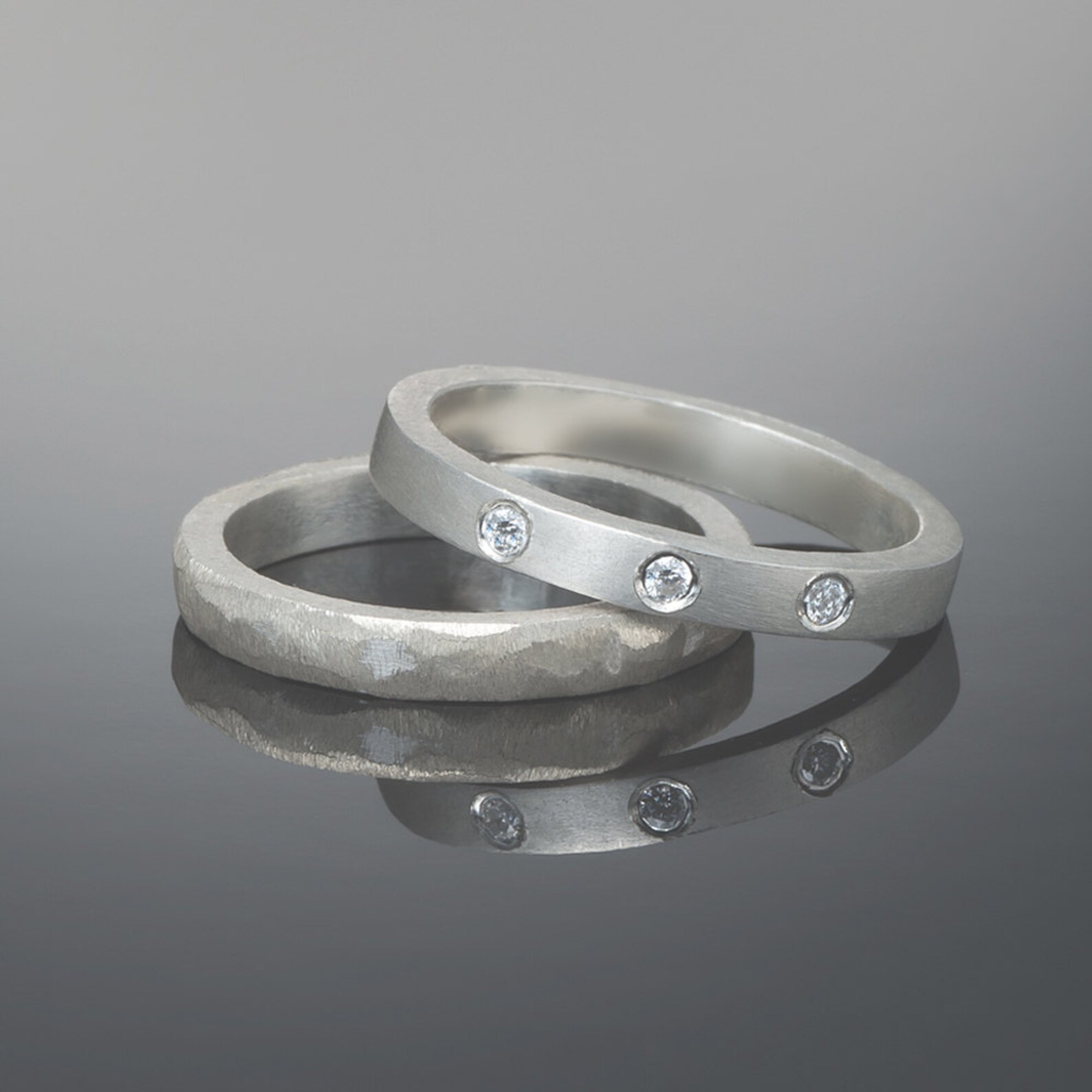 Stacking modern wedding ring set Simple diamond ring set His Etsy