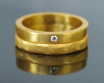 Unieke trouwring set, gouden diamanten trouwring, gouden trouwring, gouden ring set, stapelen verlovingsring, gouden diamanten ring, mannen vrouwen