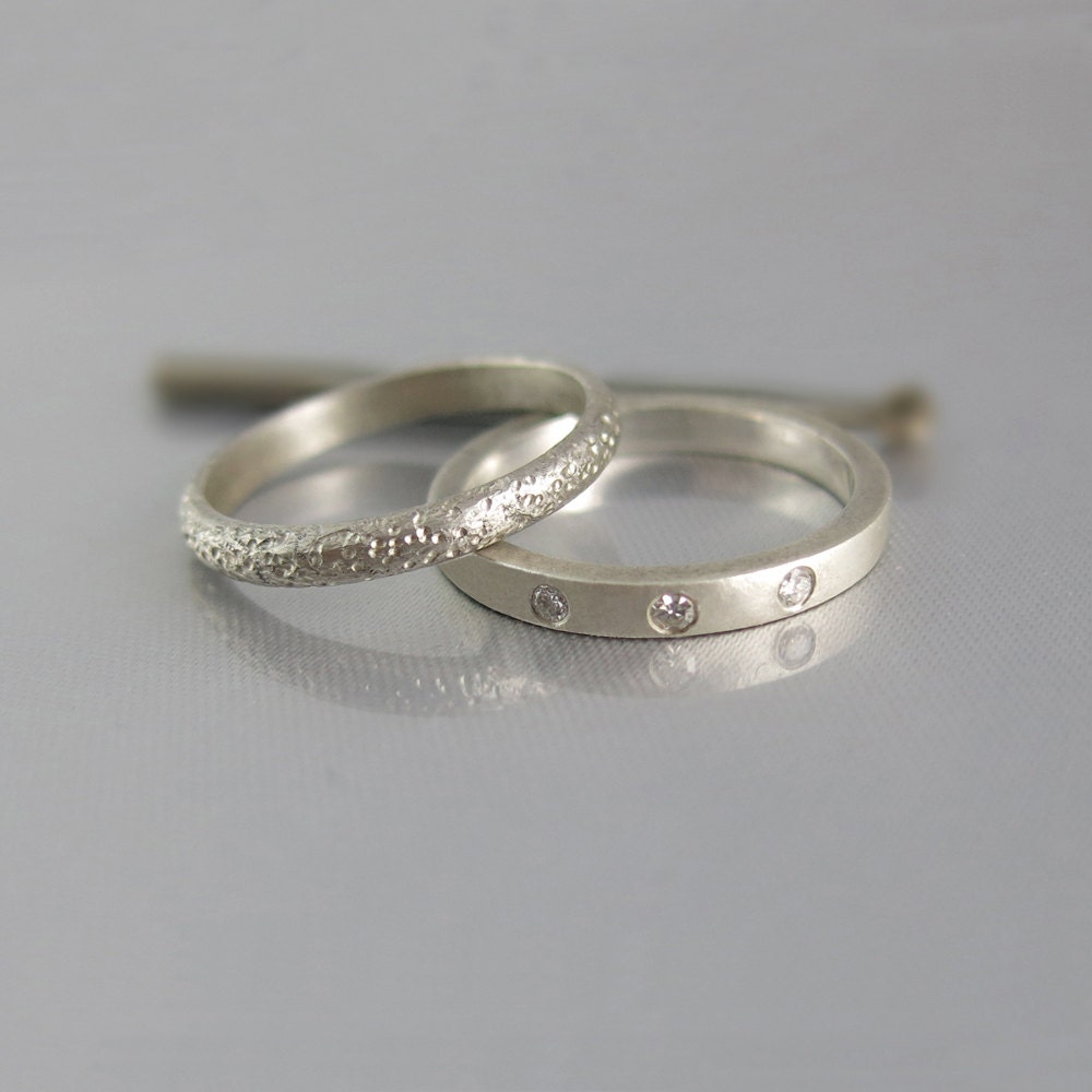 Modern wedding ring set Engagement ring set Modern diamond