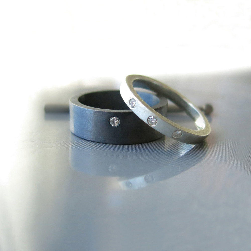 Sterling Silver Diamond Ring Set, Silver Diamond Ring