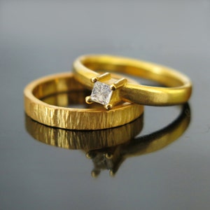 Princess cut wedding set, Engagement ring wedding band set, Moissanite engagement ring set, Princess cut ring, Solitaire wedding set
