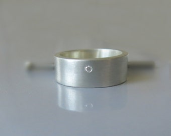 Sterling silver diamond wedding band, Wide engagement ring, Wide diamond ring, Simple diamond ring, Men ring, Men wedding band, Gift for her