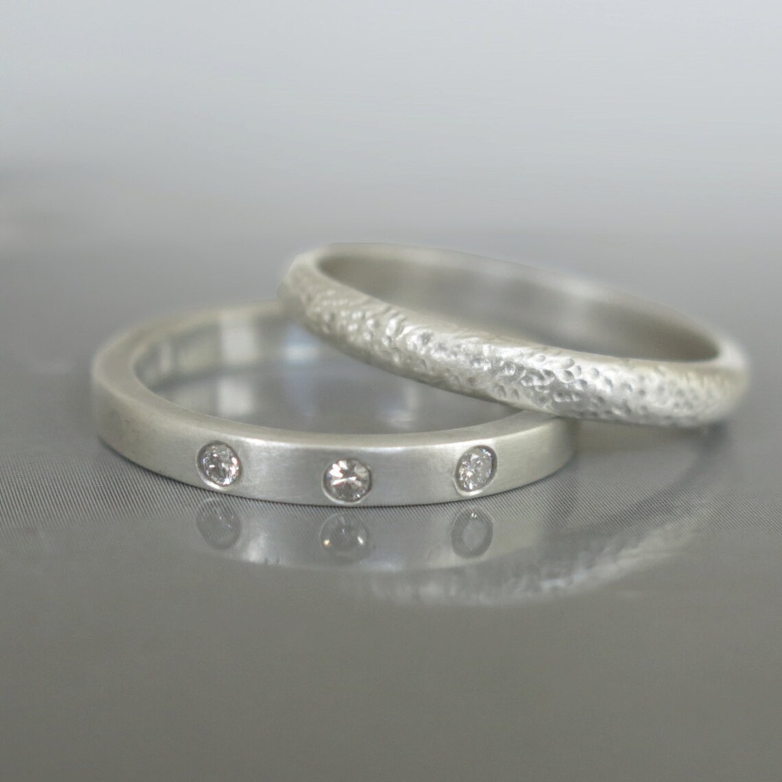 Modern Wedding Ring Set Engagement Ring Set Modern Diamond Etsy