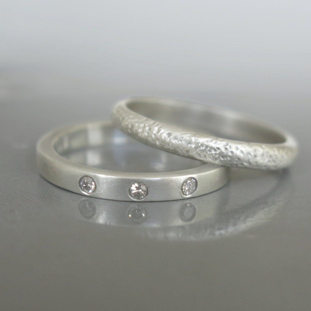 Modern wedding ring set Engagement ring set Modern diamond