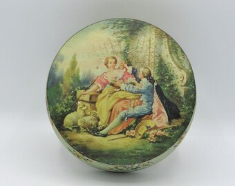 Antique Tin- English- Biscuit- Multicolored- Romantic- Floral- Shabby Chic- French Country- Vanity