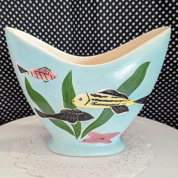 Rare -Holt Howard- Vase- Planter- Free Form- Fish- 1950- MCM- Mid Mod- Mid Century- Modern- Ceramic - Label- Ocean- Sea- Multicolored