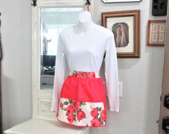 Vintage Apron- MCM- Rose- Shabby Chic- Red and White- 1950's- Retro- Mid Century- Kitchen Décor- Shabby Chic - Cottage- Granny Chic