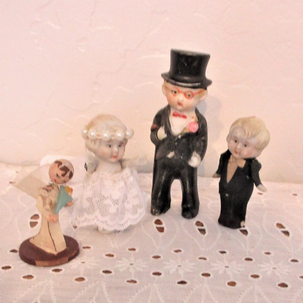 Antique- Bisque- Dolls- Wedding- Party- Bride- Groom - Preacher- Bridesmaid- 1920's -Flapper- Décor- Cake Topper- Bridal Shower- Kitsch- Lot