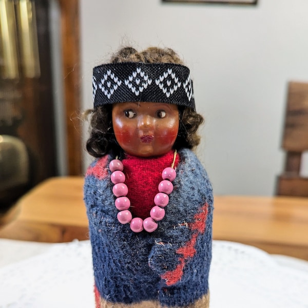 Antique- Doll- Skookum- Indian- Native American- MCM- 1950's- Collector-  Lover- Mid Century- First Peoples- Handmade- Bully Good- Gift