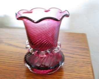 Glass- Vintage- Antique- Cranberry- Pilgrim- Collector- Lover- Gift- Shabby Chic- Granny Chic- Vase- Unique-Traditional- Décor- Red- Fluted