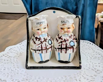 Rare- Vintage- French- Chefs- Salt Pepper- Holder- Japan- Collector- Kitchen- Decor- Kitsch- Cute- Country- Farmhouse- Free Ship