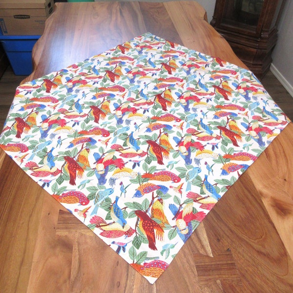 Vintage- Tablecloth- Cotton- Multi Colored- Birds- Stylized- Boho- Retro- Hippie- 1980-1990- Repurpose- One of a Kind- Handmade- OOAK