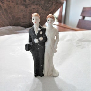 Antique Wedding - Bride Groom- Bisque- Cake Topper- Table Décor- Flapper- Art Deco- 1920- Bridal Shower- Hand Painted- OOAK