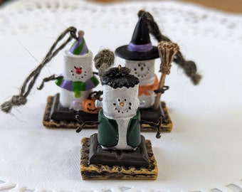Rare- Halloween- Smores- Ornaments- JCPenney- Witch- Frankenstein- Clown- Original- Exclusive- Kitsch- Decor- Collector- Set- Three- Gift