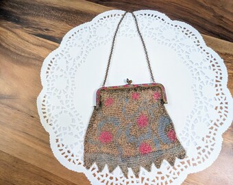 Antique- Purse- Rare- German- Mesh- Metal- Enamel- Multi Colored- European- 1920's- Flapper- Evening- Bag- Collector- Fashion- Gift