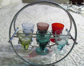 Glass - Vintage- Antique- Bar- Décor- Mid Century- Barware- Set- Man Cave- Multicolored- Drinkware- MCM- 1950's- Mid Mod- Excellent - Modern