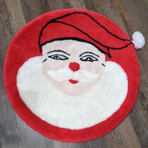 Santa- Handmade Rug- Unique- OOAK- One of a Kind- 1950s- MCM- Mid Century- Christmas- Decoration- Whimsical- Kitschy