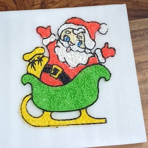Vintage Christmas- 1970- Retro- Popcorn- Melted Plastic- Santa Sleigh- Decoration- Rare- Door Wall Décor-Antique - Unique