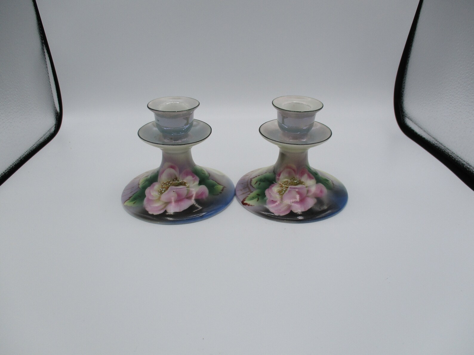 Antique German Hand Painted Candle Holdersrose Floral Bird Etsy