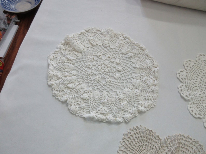 Shabby Chic Antique Decor MCM Handmade Vintage Doilies Country Set of Three Multicolored