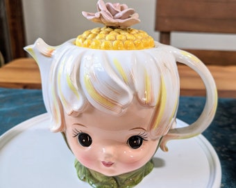 Rare Vintage Thumbelina- Teapot- Ceramic- Retro- Kitchen- Décor- 1950s- Mid Century- Honey Buns- Lefton- Anthropomorphic- Kitsch- #1695